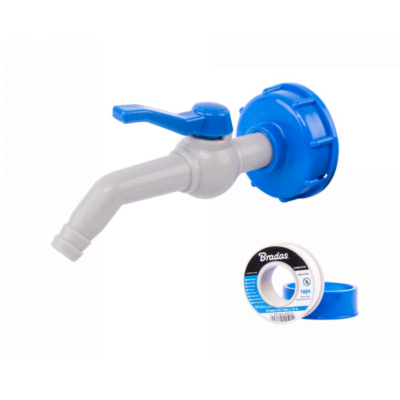 Набор Bradas IBC кран 1/2, соединение для шланга 13мм PP 45, гайка IBCS60x6, PTFE лента IBCS60-GTM451213